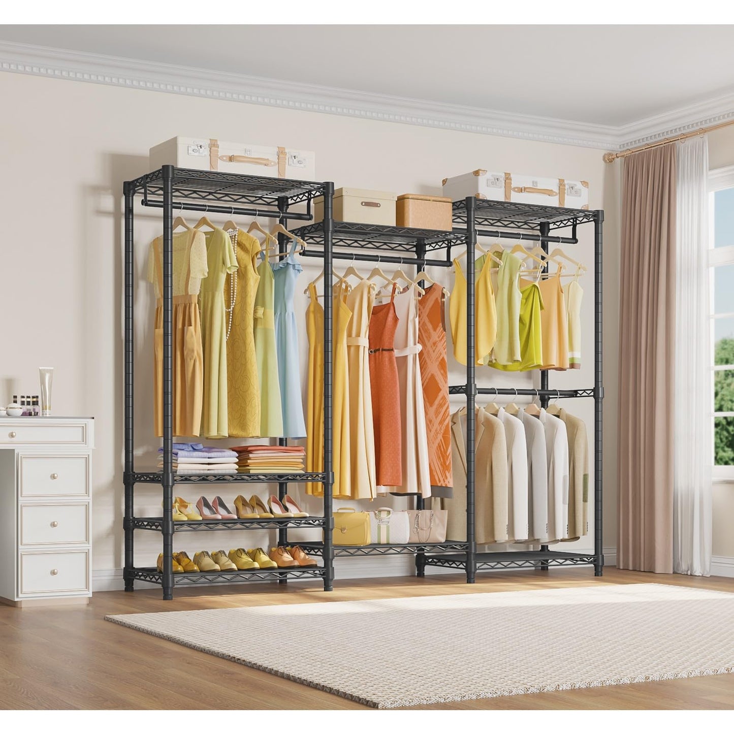 VIPEK V5 Heavy Duty Clothes Rack, Portable Closet Wardrobe with 4 Hanging Rods & 8 Shelves, Freestanding Adjustable Garment Rack for Bedroom, Walk-in Closet, 890 lbs Capacity, Black, 68.9" L