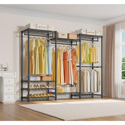 VIPEK V5 Heavy Duty Clothes Rack, Portable Closet Wardrobe with 4 Hanging Rods & 8 Shelves, Freestanding Adjustable Garment Rack for Bedroom, Walk-in Closet, 890 lbs Capacity, Black, 68.9" L