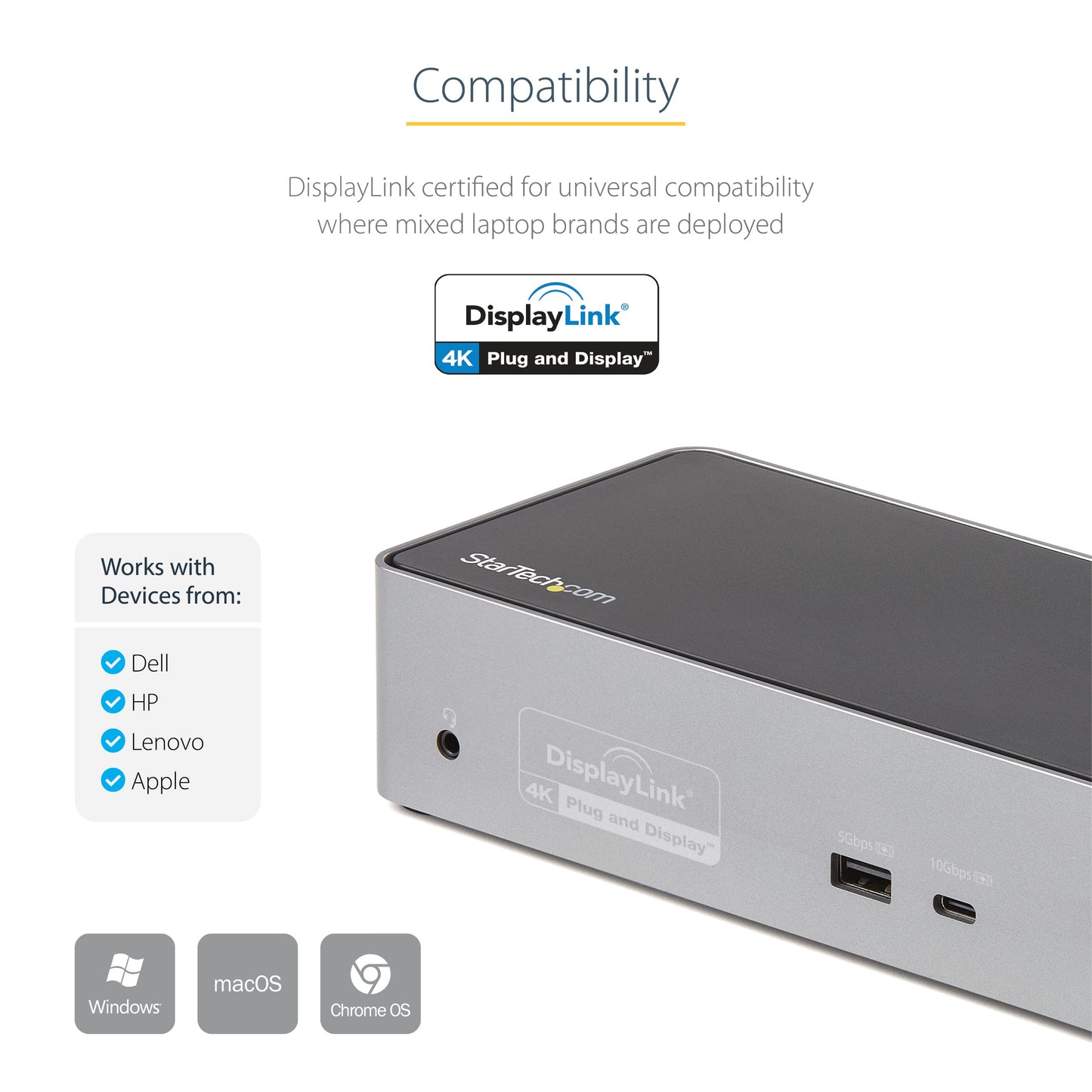 StarTech.com USB-C Quad Monitor Docking Station for MacBook Pro/Air M1 M2 M3 M4 & Windows, Universal 4K 60Hz HDMI DP Dock, Thunderbolt Compatible, 100W Laptop Charging