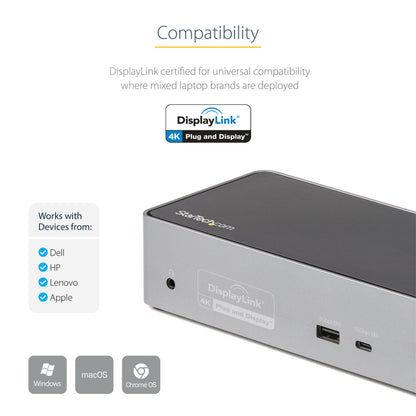 StarTech.com USB-C Quad Monitor Docking Station for MacBook Pro/Air M1 M2 M3 M4 & Windows, Universal 4K 60Hz HDMI DP Dock, Thunderbolt Compatible, 100W Laptop Charging