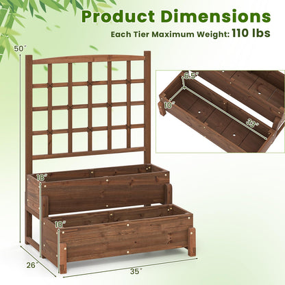 Giantex Raised Garden Bed with Legs and Trellis, 2-Tier Standing Planter Box with Drain Holes, Outdoor Elevated Garden Trellis for Vine Climbing, Flower Vegetable Fruit Herb Growing, Rustic Brown