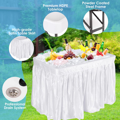 4 Foot Ice Cooler Table, Folding Buffet Cold Food Keeper w/Removable Matching Skirt & Drain Plug, Portable Patio Outdoor Chilling Table, Cooler Server for Party, Picnic, Camping, Wedding, BBQ