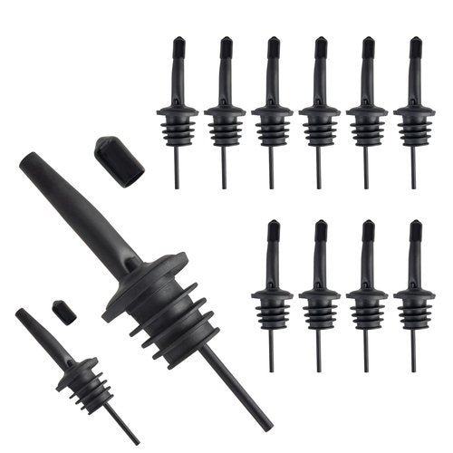 JNWINOG 12 Pack Stainless Steel Bottle Pourers with Dust Caps, Matte Black Bar Accessories (Matte Black, 12 Pack)