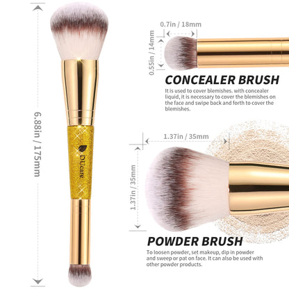 DUcare Foundation Brush Contour Bronzer Makeup Brush Double Ended Self Tanner Brush Sculpting Brush for Blending Liquid Powder Concealer Cream Cosmetics Blush Buffe