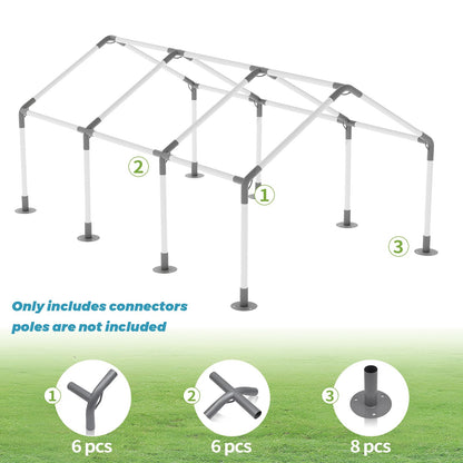 ICITYWALL 8 Leg Carport Kits，High Peak Canopy Fitting Kit with 1-3/8" ID, Galvanized Steel Carport Connectors, shed Frame kit DIY Project
