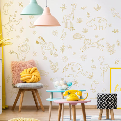 Jungle Animals Wall Decals, Jungle Theme Removable Wall Sticker，Lion Cheetah Toucan Elephant Giraffe，Nursery Decor Playroom Bedroom Classroom Wall Decoration.