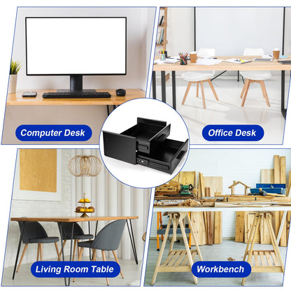 Menkxi 16 inch Under Desk Drawer Storage Pull out Storage Organizer Mounted Metal Sliding Hidden Under Counter Drawer Vertically Stacked for Office Sit Stand Workstation (Black,2 Layer)