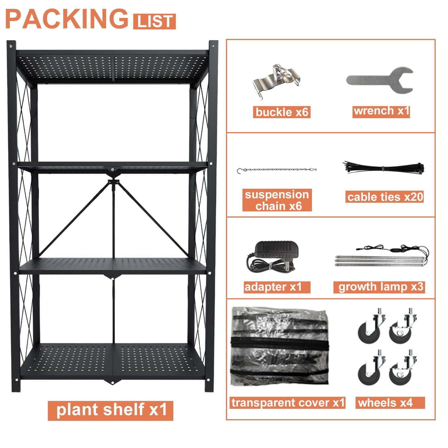 Nedechom Indoor Greenhouse with Grow Light, 4-Tier Foldable Metal Plant Shelf with Full Spectrum 6000K Growing Lamps and Tent, Mini Greenhouse Cabinet with Timer for Seed Starting (28.2"x14.2"x50")