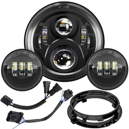7 inch Motorcycle LED Headlight 4.5" Fog Passing Lights DOT Kit for Harley Davidson Road King Fat Boy Street Electra Glide Ultra CVO Tri Heritage Softail Deluxe Classic Switchback Headlights Black