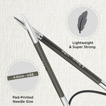 KnitPro Karbonz Fixed Circular Needle 24"(60cm) | US Size 6 (4mm)