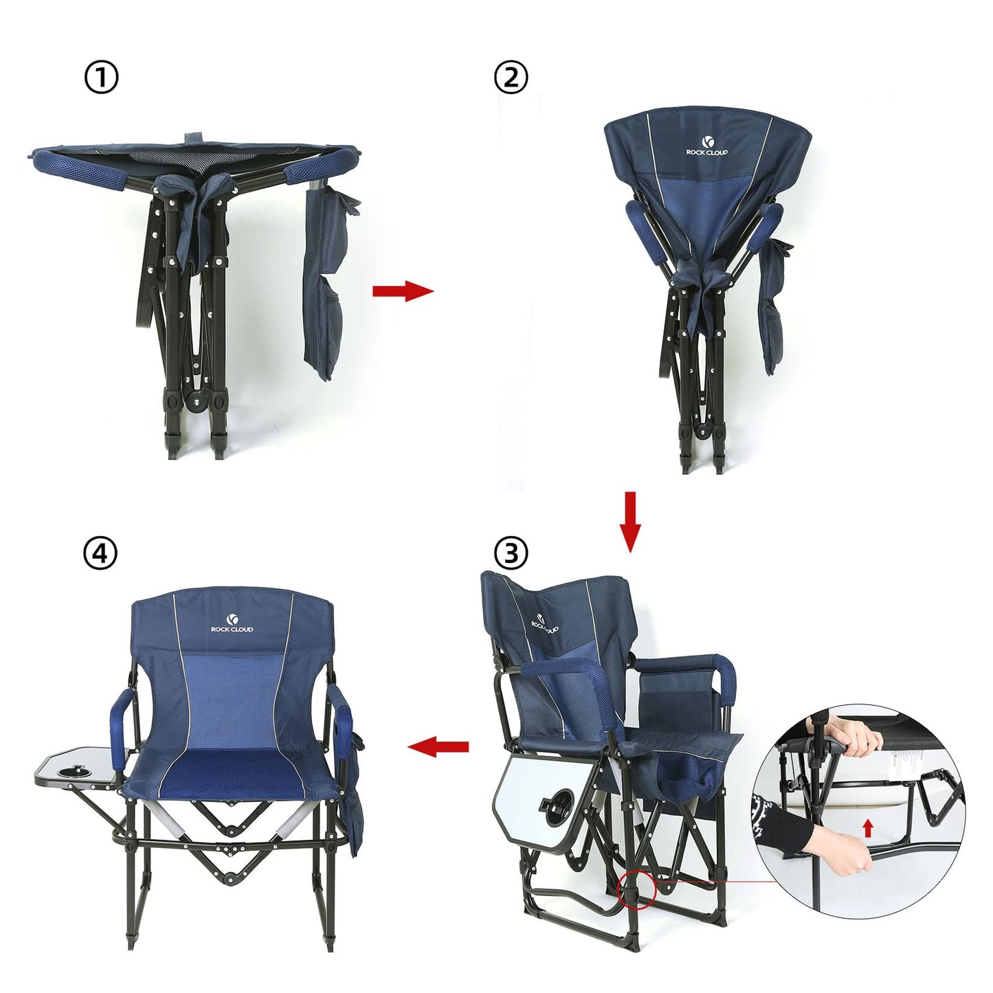 ROCK CLOUD 2 Pack Folding Camping Chair with Storage Pocket and Side Table Compact Portable Camp Chairs Outdoor for Camp Lawn Hiking Fishing Sports