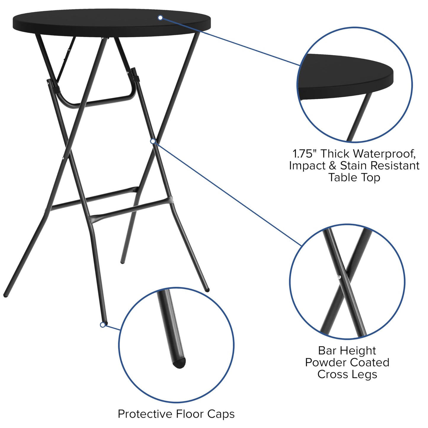 Flash Furniture Elon Round Folding Bar Height Table for Parties and Commercial Events, Indoor/Outdoor Plastic Bar Height Folding Table, 32", Set of 4, Black