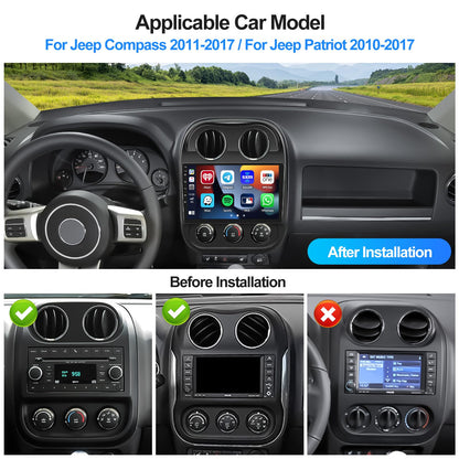 2G+64G Android 13 Car Stereo Radio for Jeep Compass Patriot 2010-2016 with Wireless CarPlay Android Auto, 10.1” Touchscreen Car Radio with Bluetooth, GPS Navigation, WiFi, FM, HD Backup Camera