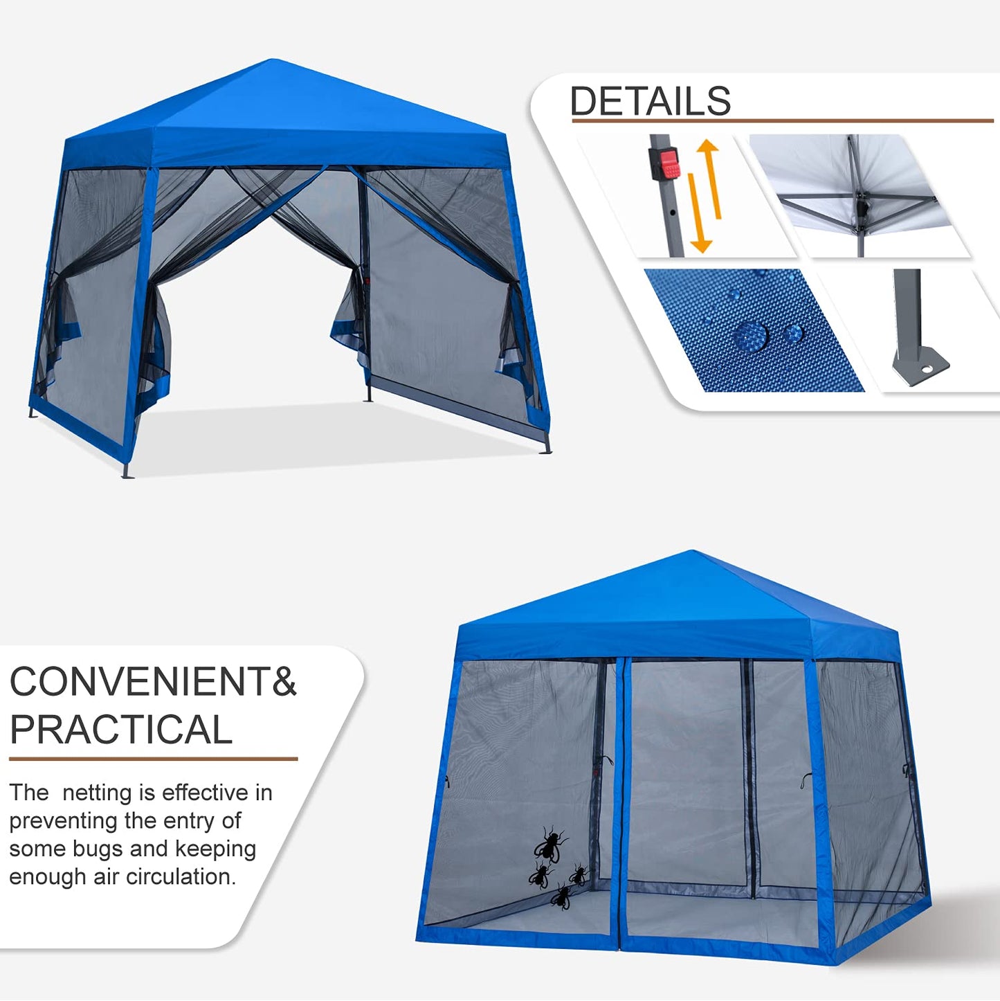 MASTERCANOPY Pop Up Gazebo Canopy with Mosquito Netting (10x10, Blue)