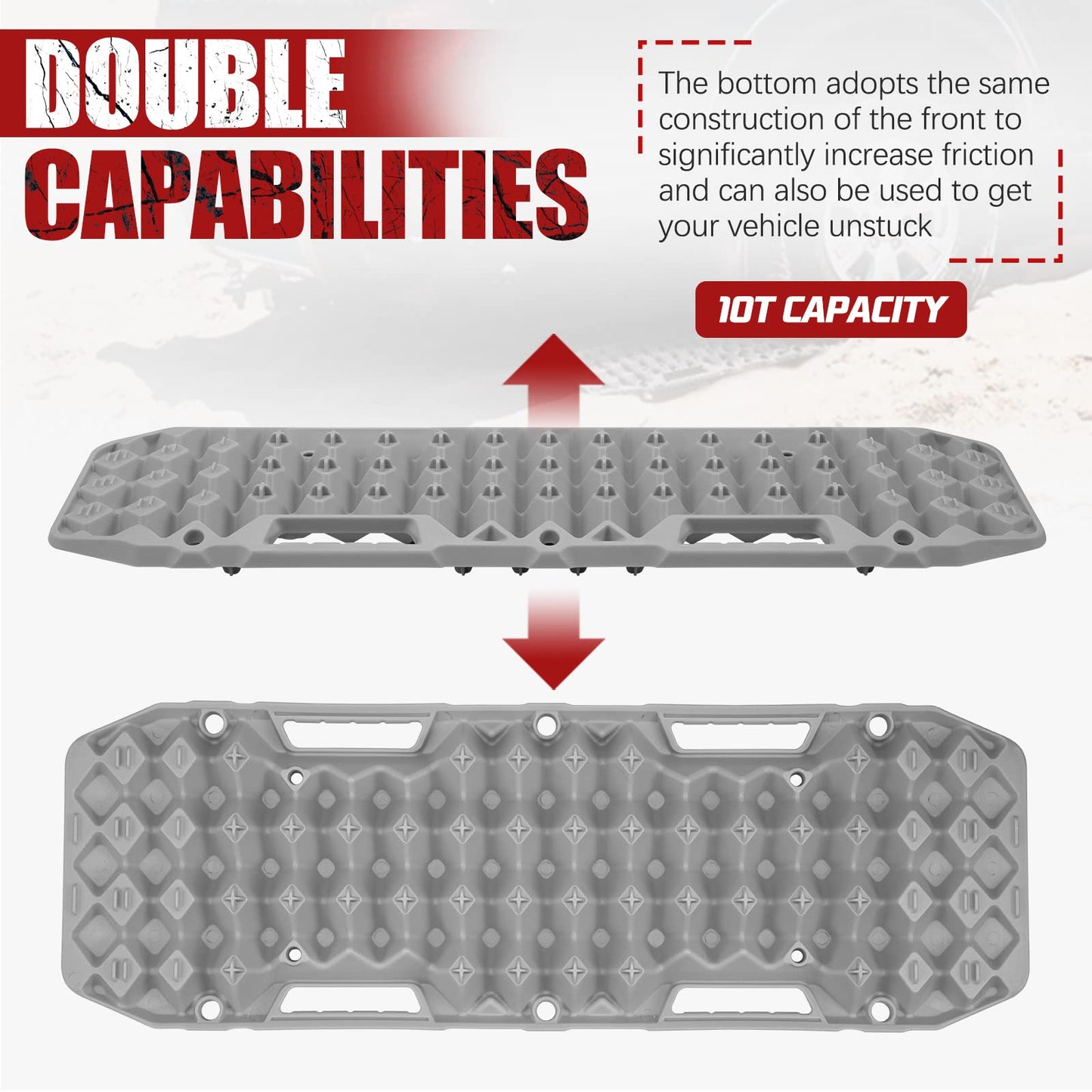 BUNKER INDUST Off Road Traction Boards (Gen 10) Grey + 1"×30ft Kinetic Recovery Rope with 2 Soft Shackles Kit