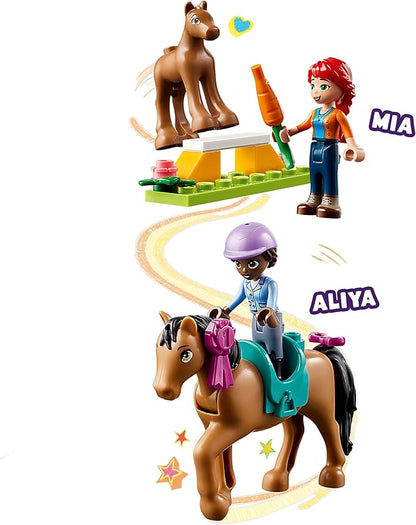 Lego Friends Riding School Set with 2 Toy Horses Aliya and Mia Mini Dolls Riding Stable and Horse Toy Animal Care Gift for Children Girls and Boys from 4 Years 41746