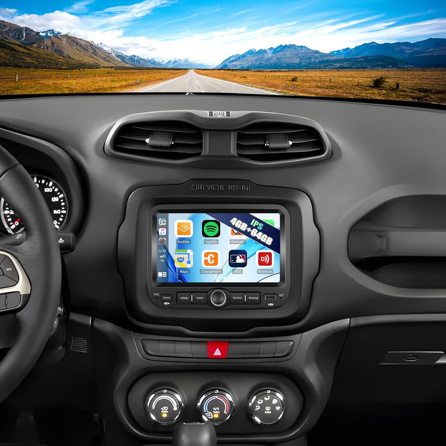 CAMECHO 4+64G Car Radio Stereo for Jeep Renegade 2015-2020 / Jeep Compass 2017-2020 (for Small Display), 7" IPS Touch Screen Head Unit with Android 15 CarPlay Android Auto GPS Bluetooth Type-C