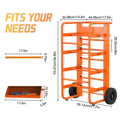 Wire Spool Rack Cable Caddy,Portable Wire Rack Dispenser with Wheel, Automotive Wiring Storage, Multi-Spool Wire/Cable Dispenser, Electrical Wire Spool Holder Cart with Storage Tray (Orange)