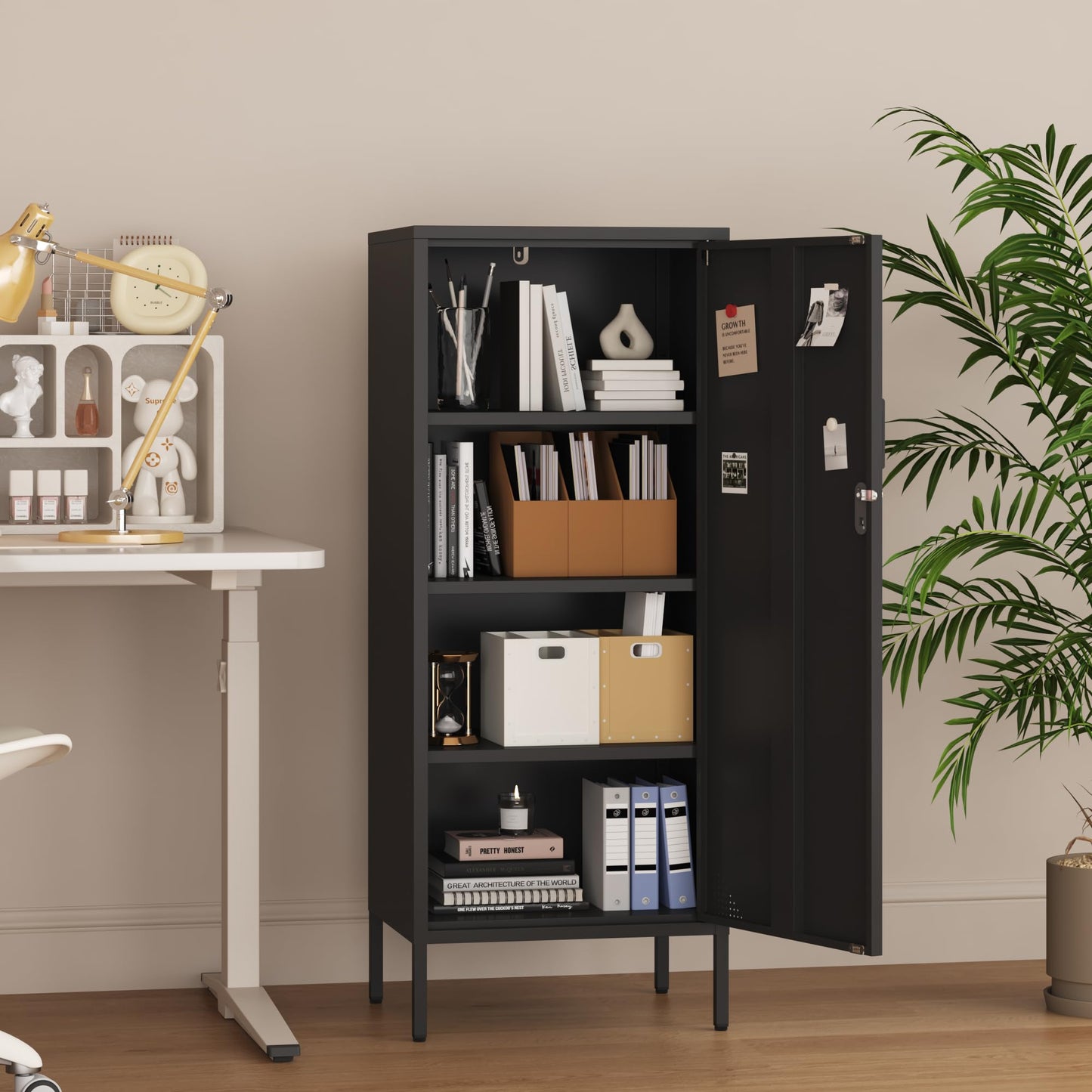 Steehoom Metal Locker Cabinet Lockable Storage Cabinet Black 4 Tier Employee Lockers for Home, School, Office, Garage, Bathroom H49.21'' (Black)