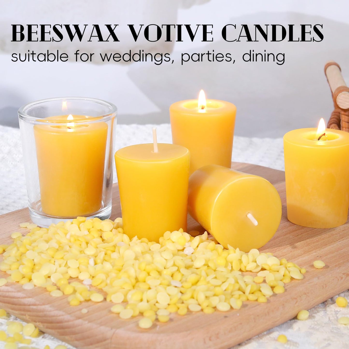 24 Pack Votive Candles 100% Beeswax Votive Candles Bulk 13-14 Hours Burn Time Smokeless Bees Wax Votive Candle Unscented Bees Wax Candles for Home Decor