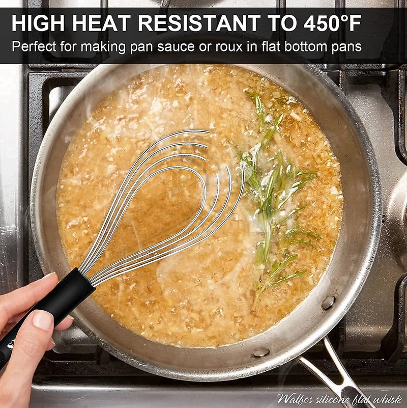 Walfos Whisk,Whisks for cooking set, 304 Stainless steel Whisks,Heat Resistant 600°F.Perfect for Blending Beating Stirring - 11inFlat Whisk and 7+9+11in Balloon Whisk