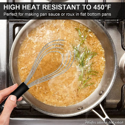 Walfos Whisk,Whisks for cooking set, 304 Stainless steel Whisks,Heat Resistant 600°F.Perfect for Blending Beating Stirring - 11inFlat Whisk and 7+9+11in Balloon Whisk