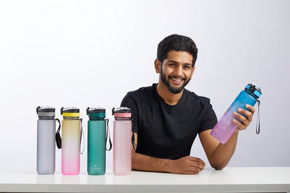 SOLARA Unbreakable 1 Litre Water Bottle with Motivational Time Marker,Sipper Bottle for Adults, Water bottle for Gym Office| Mobile app with Drinking water reminder | Cool Aqua Green