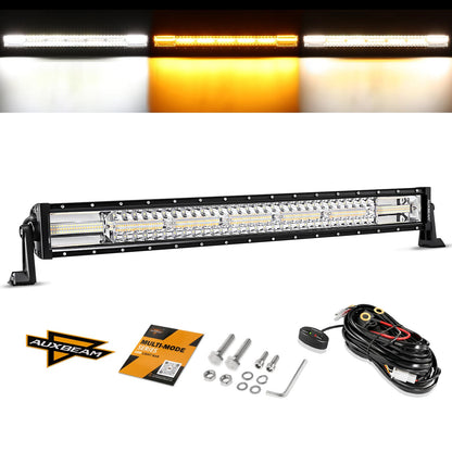 Auxbeam 30 Inch 180W LED Light Bar, 6 Modes Spot Flood Combo Offroad Lighting Amber White Strobe Fog Light, Memory Reset Function Waterproof Driving Work Light with Wiring Harness Kit