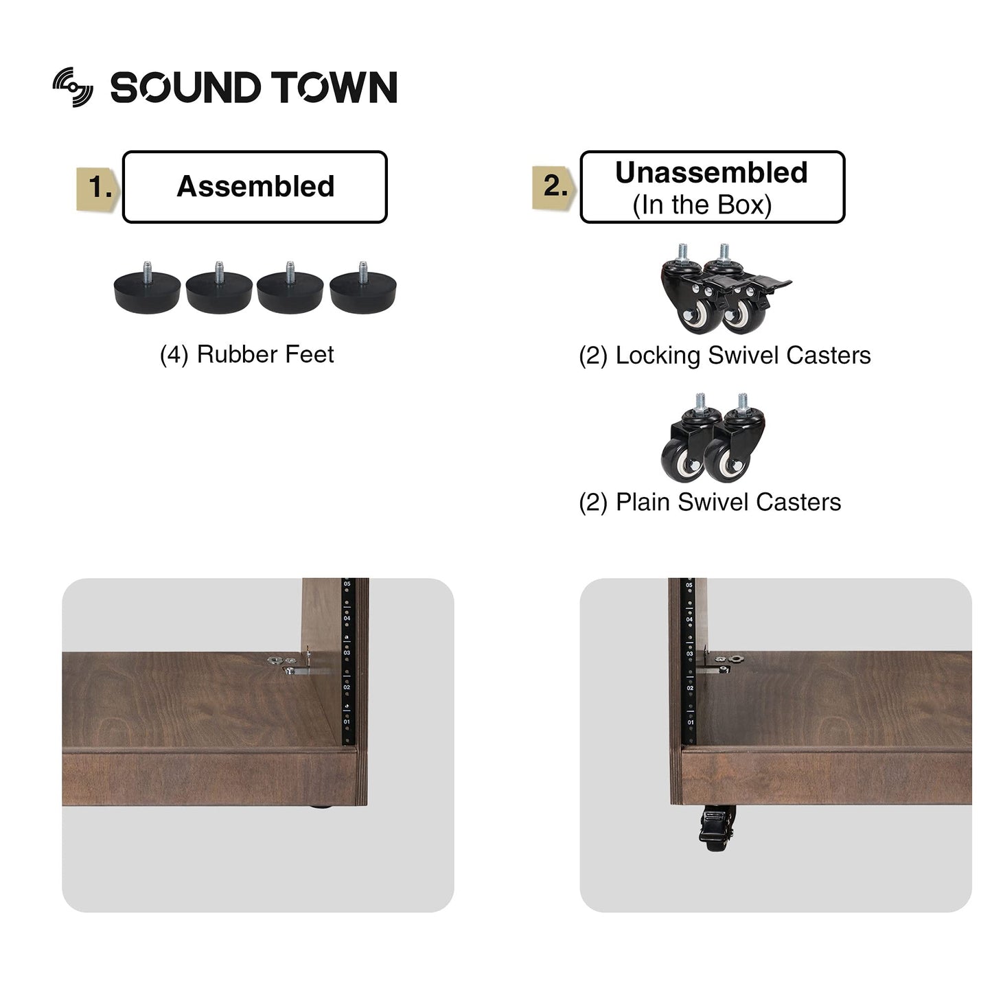 Sound Town DIY Solid Baltic Birch Plywood Slanted 12U Studio Rack, Golden Oak, Rubber Feet, Casters (SDRK-12T)