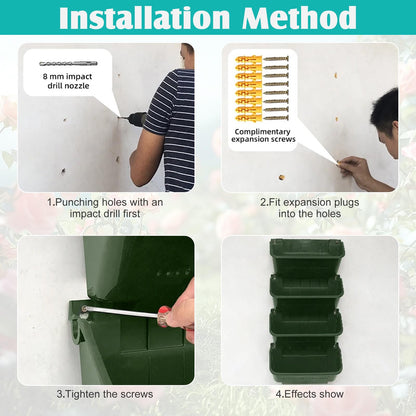 Gatyagff Vertical Wall Planter, 4 Packs Self Watering Wall Planters for Indoor with 3 Pcs Garden Tool Set Vertical Planter Tower for Strawberry Flowers Herbs, 12.9''x5.5'' x26.7''
