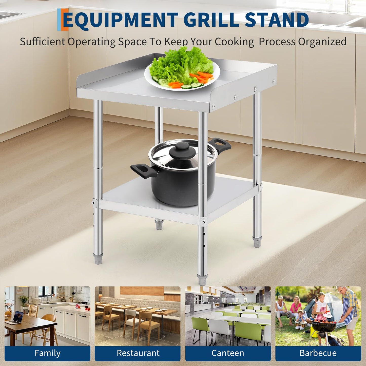 24 * 30 * 30inch Equipment Grill Stand Table, 400 Lbs Capacity Commercial Prep Table with Removable Baffle, NSF-Certified Stainless Steel Worktable, for Restaurant Kitchen Food Truck Outdoor BBQ