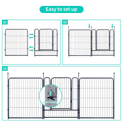 Dog Playpen Portable Outdoor Dog Fence, Dog Playpen for Large/Medium/Small Dogs, Dog Fences for The Yard with Doors Foldable Metal