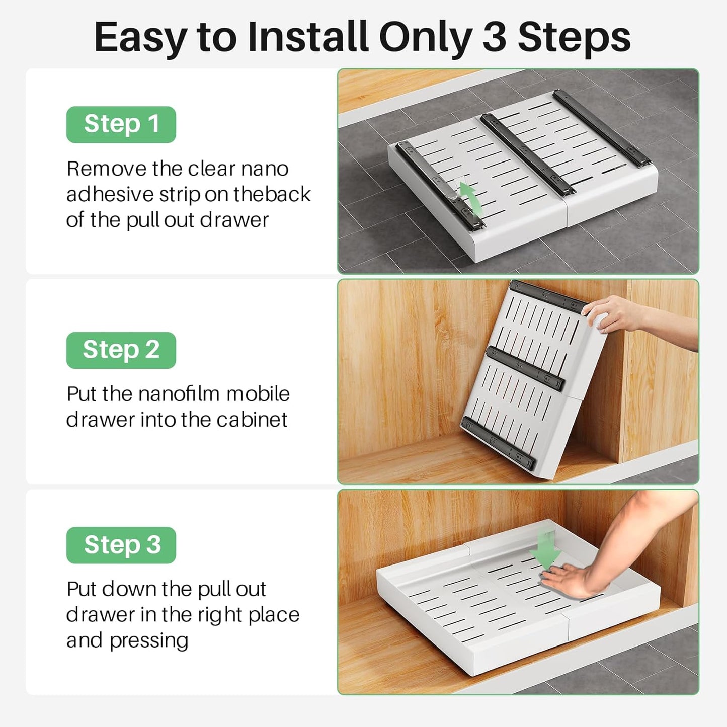 Skiennix Pull-Out Cabinet Organizer - Expandable Heavy-Duty Slide-Out Drawers (12"-20") for Kitchen Storage