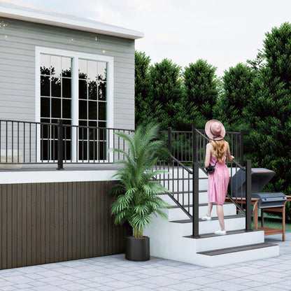 Bobolish 36+2" H x 4 ft. W Aluminum Porch & Stair Railing System, Upgrade Guardrail Kit with Textured Black AAMA 2604 Powder-Coat Finish for Outdoor Decks, Porches & Balconies (1 Panel)