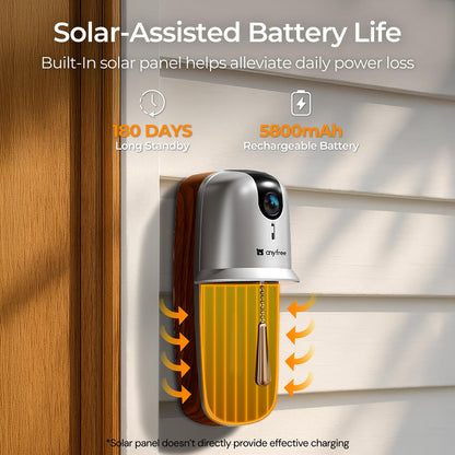 Doorbell Camera Wireless Video Doorbell with Chime, AI Motion Detection Doorbells with 2.4/ 5Ghz WiFi,Solar Assist Battery, HDR Night Vision,Long Distance 2-Way Talk, Local/AWS Cloud Storage