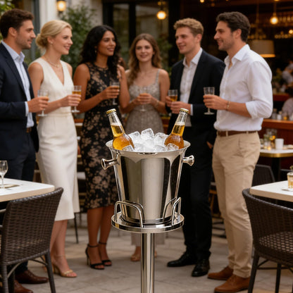 Champagne Bucket with Stand, Wine Bucket Stand with 5L Bucket, Stainless Steel Standing Ice Buckets for Bar, KTV, Hotel, Party, Gathering (Silver, 2 Packs)