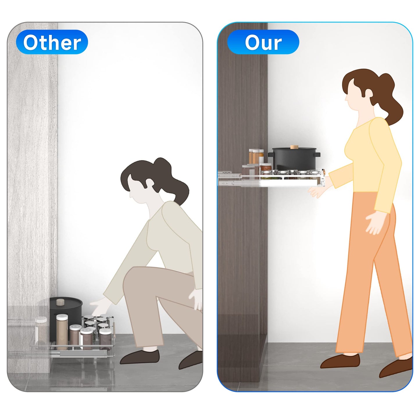 2Pack Expandable Pull Out Cabinet Organizer, 23~39.8"W x 22.5"D Heavy Duty Slide Out Shelves Adjustable Height Cabinet Pull Out Shelves,Expandable Width Spice Rack Organizer for Kitchen Cabinet