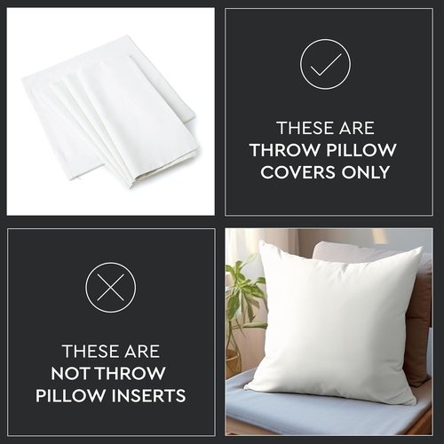 Encasa XO Throw Pillow Covers - Set of 2 Natural 12x12 in | Cotton Decorative Cushion Covers with Improved Zipper for Living Room & Sofa