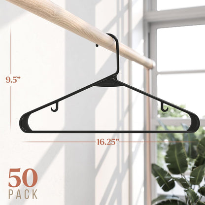 Plastic Hangers 50 Pack - Black Clothes Hangers for Space Saving in Closets & Apartments