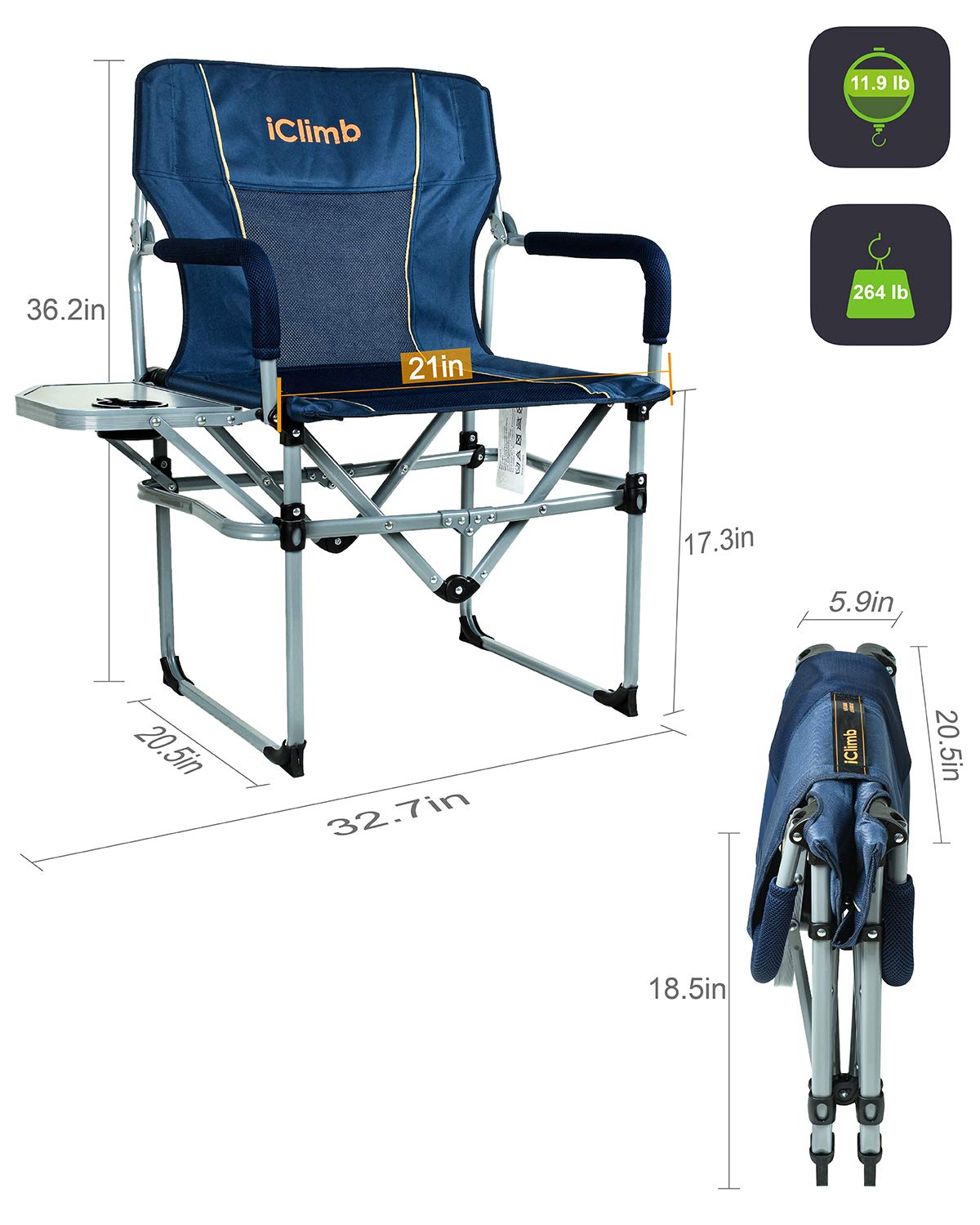 iClimb 1 Light Folding Table and 1 Heavy Duty Compact Folding Chair Bundle for Adults Outdoor Camping Beach Concert