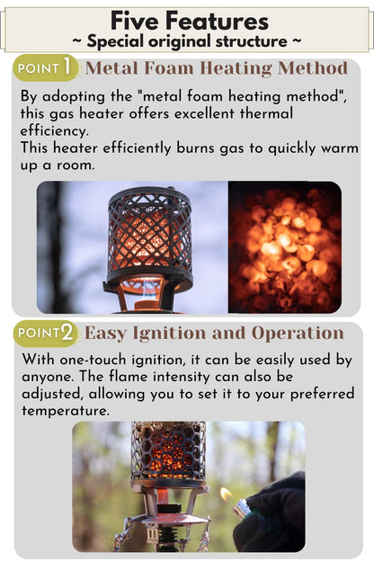 CAMPINGMOON T-HEATER GASWARE Gas Heater Propane Isobutane for Camping Outdoor Collaboration Limited Edition with EVA Case (KHNX-92+Z22)