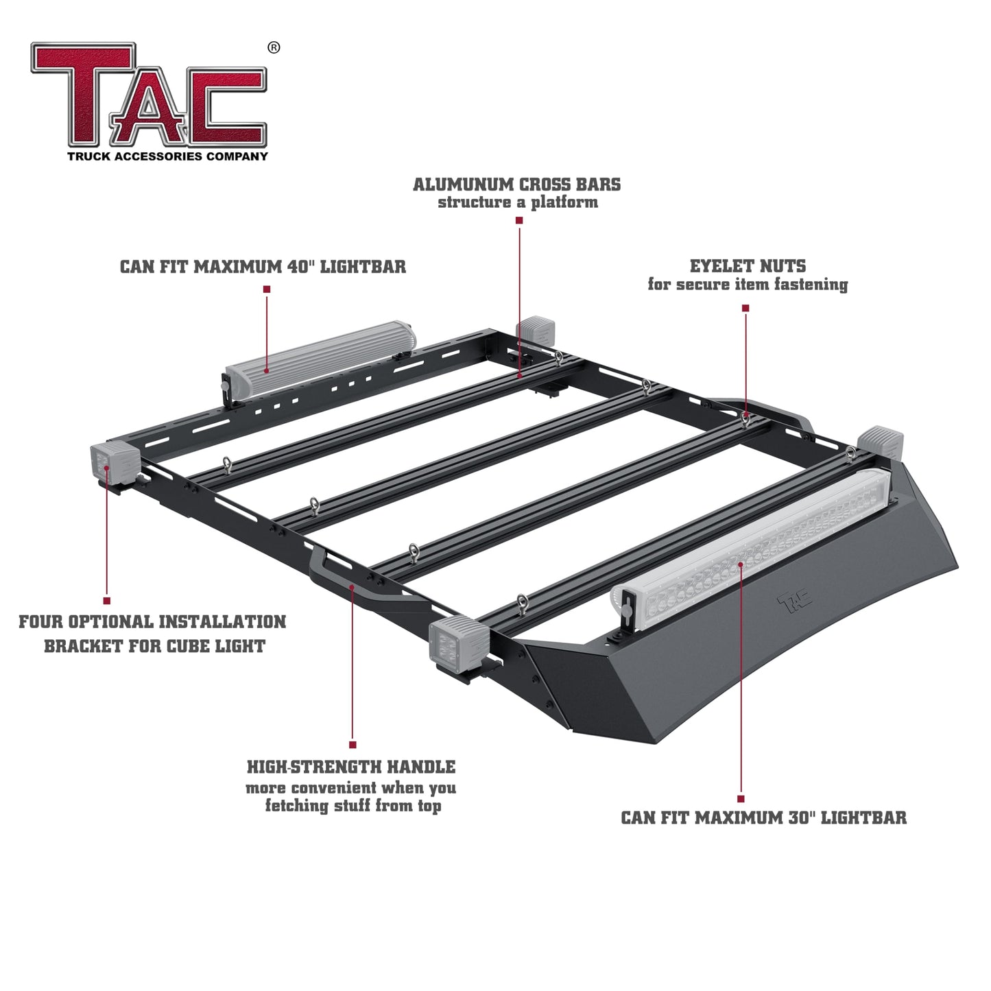 TAC Roof Rack Compatible with 2024-2026 Tacoma Double Cab Truck Cross Bar Cargo Canoe Bike Kayak Snowboard Luggage Upper Storage Carrier Truck Outdoors Gear