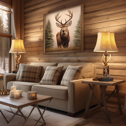 BOWOBO Antler Table Lamps Set of 2 with USB A+C Ports for Bedroom Farmhouse Deer Rustic Bedside Lamps with Faux Leather Bell Shade for Living Room End Table Hunting Themed Cabin Lamp Pull Chain