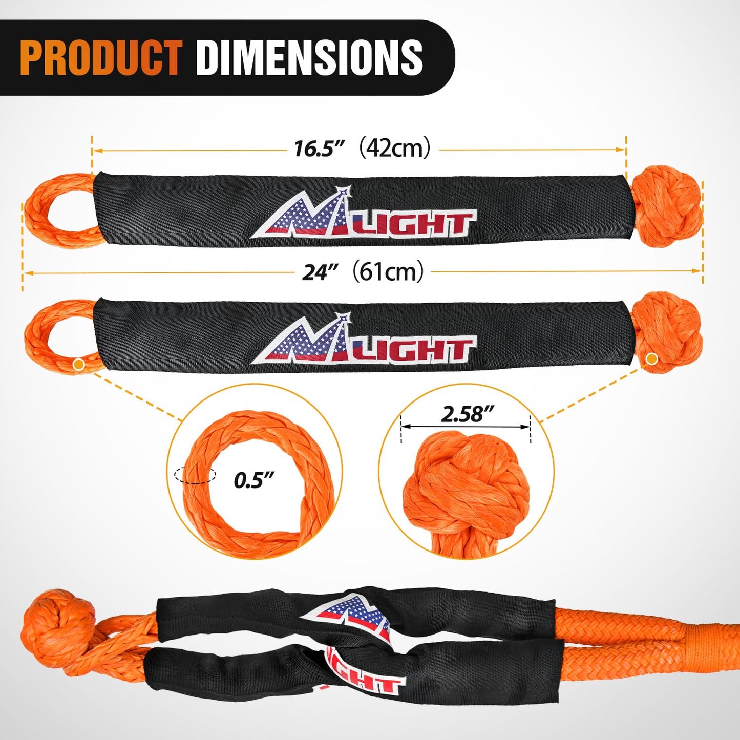 Nilight Kinetic Recovery Tow Rope Kit with 2 Soft Shackle 1-1/8inx30ft Heavy Duty Offroad Tow Rope Snatch Strap Towing Strap kit 48,000LBS for UTV ATV SUV Truck Car Jeep Tractor