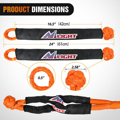 Nilight Kinetic Recovery Tow Rope Kit with 2 Soft Shackle 1-1/8inx30ft Heavy Duty Offroad Tow Rope Snatch Strap Towing Strap kit 48,000LBS for UTV ATV SUV Truck Car Jeep Tractor