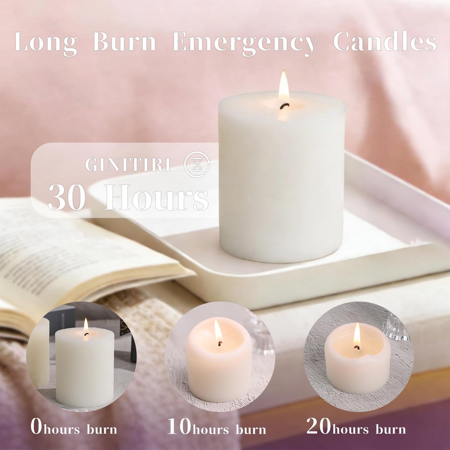 Ivory Rustic Textured Soy Pillar Candles, 2.8x3 in Natural Unscented Soy Wax Candles, 180 H Burn Time, Non-Toxic, 6 Pack Smokeless Dripless Hand-Poured Pillar Candle for Dinner, Wedding, Home