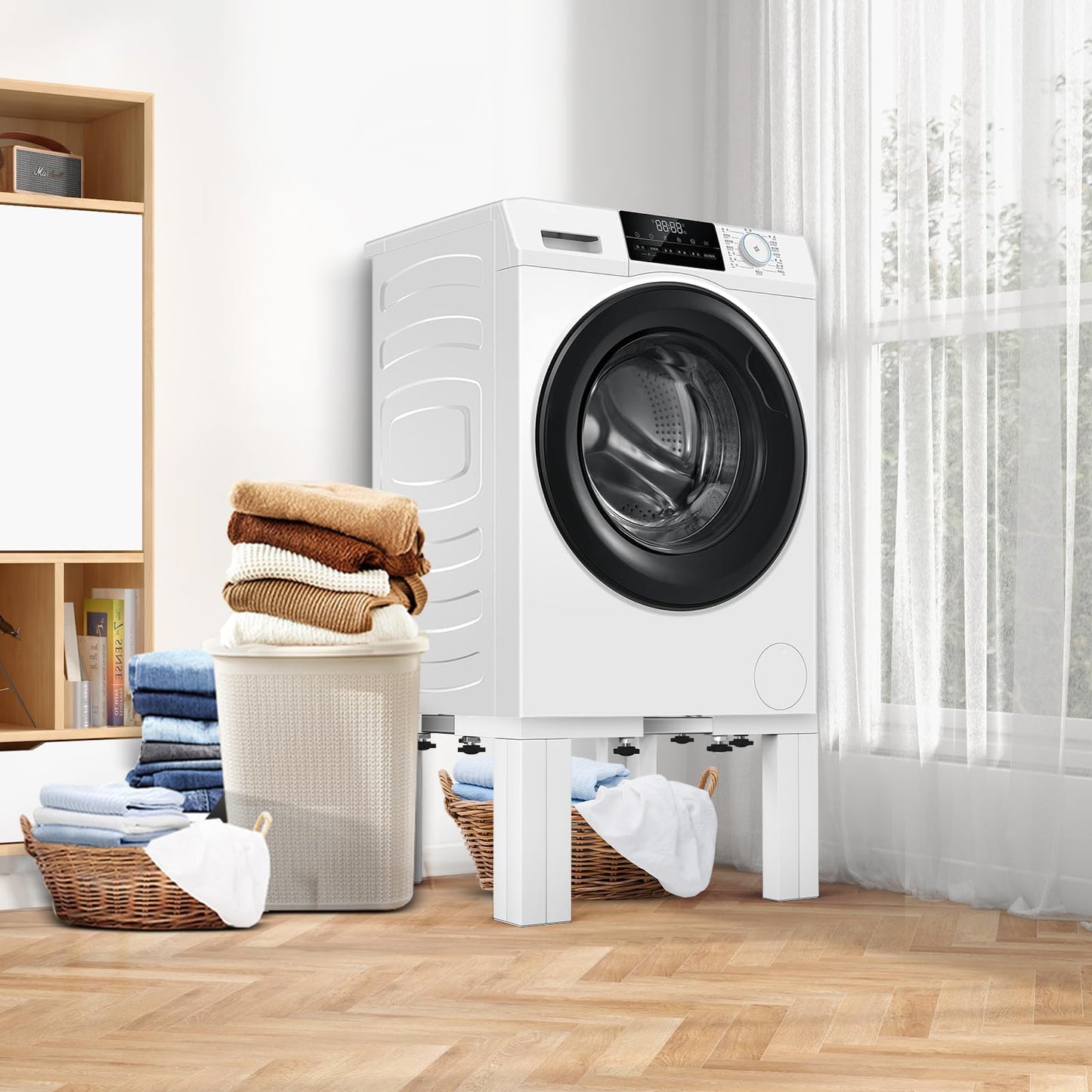 sugitek Full Size Laundry Pedestal Washer and Dryer Pedestals, Universal Fit 1100lbs Capacity Adjustable Washing Machine Stand, Dryer Base Platform Heavy Duty Mini Fridge Stand(Pearl White)