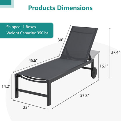 SUNLEI Patio Lounge Chair Outdoor Set of 2, Outdoor Chaise Lounge w/5-Position Adjustable Backrest & All Weather, Pool Lounge Chairs for Pool Beach Deck (Dark Grey, 2 Pieces)
