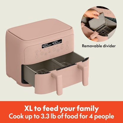 Bella 4 Qt TriZone Air Fryer - EverGood™ Ceramic Nonstick, Dual Basket Design, Digital Touchscreen, 1200 Watt, Blossom
