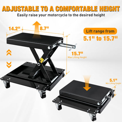 Nilight Motorcycle Lift 1100 LBS ATV Scissor Lift Jacks with Dolly Wheels Crank Handle 5.1"-15.7" Hoist Stand Heavy Duty Steel Lifter Jack for Motorcycles Dirt Bike Garage Storage Repair Tool, Black